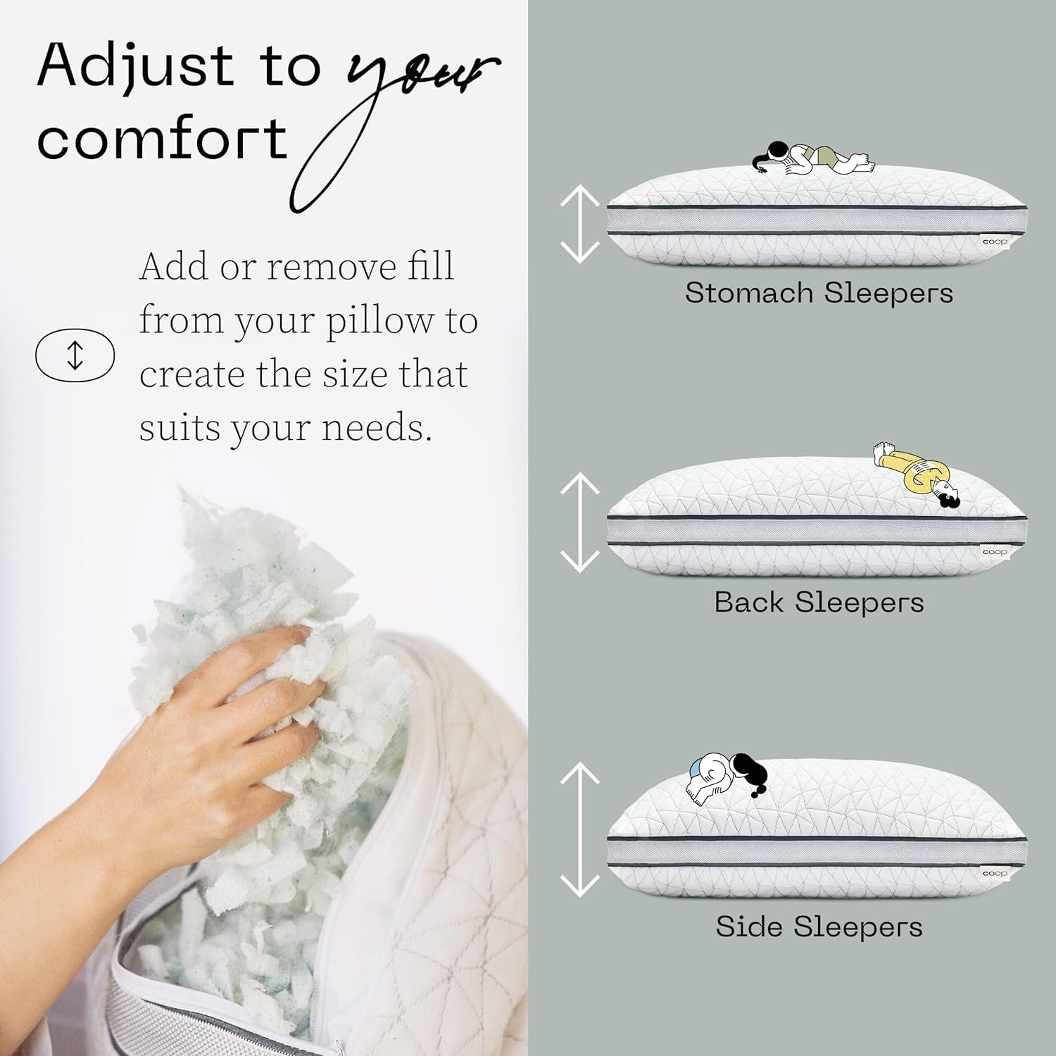 Coop Home Goods Eden Cool pernă reglabilă, dimensiune King, spumă de memorie reglabilă cu infuzie de gel, țesătură Lulltra moale și respirabilă, ideală pentru toți dorminții, ecologică, Perne standard Naty Shop