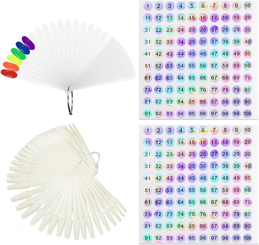 100 de accesorii pentru semnarea unghiilor, șabloane pentru unghii, cap rotund transparent și culoare naturală tip balet, accesorii pentru semnarea unghiilor, vine cu 2 autocolante digitale cu sclipici 1-100