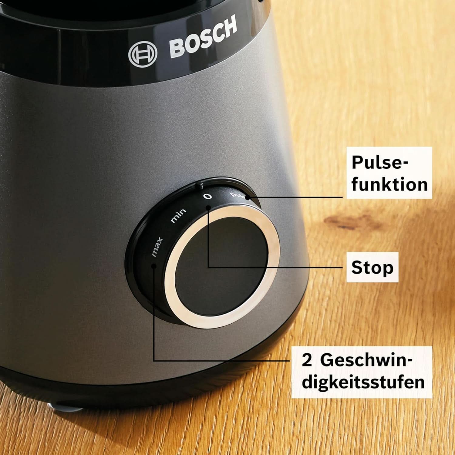 Bosch Standmixer Vitapower Serie 4 MMB6177S, Edelstahl-Klingen Made in Germany, 1,5L Thermosafe Glasbehälter, 0,6L To-Go-Flasche, Stopfer, Universalzerkleinerer, 30,000 U/Min, 1200 W, Silber Bucatarie Naty Shop