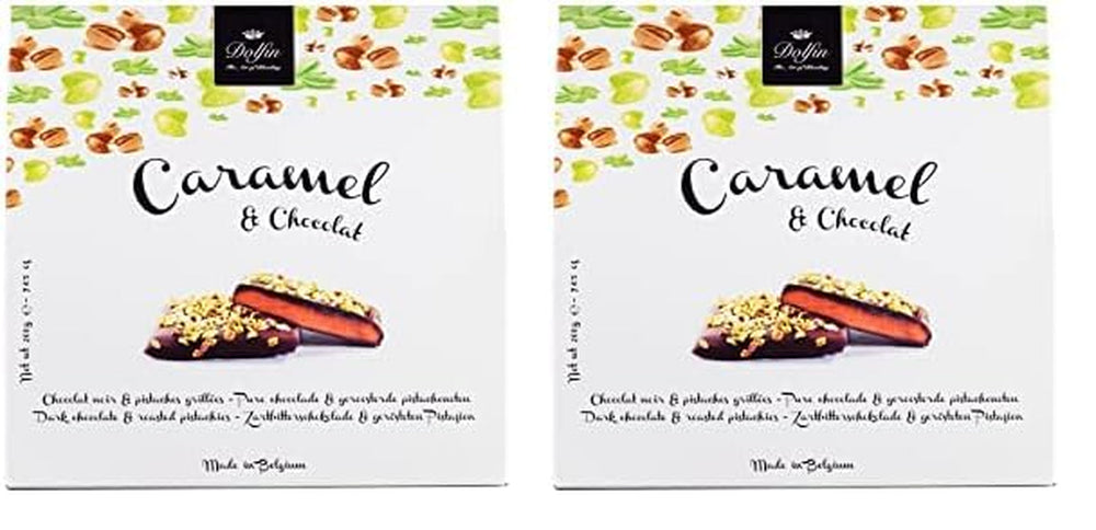 Dolfin Caramel & Ciocolată, fabricat în Belgia, 200 grame Bomboane de Ciocolata Naty Shop 2 x 200 grame Ciocolata cu fistic