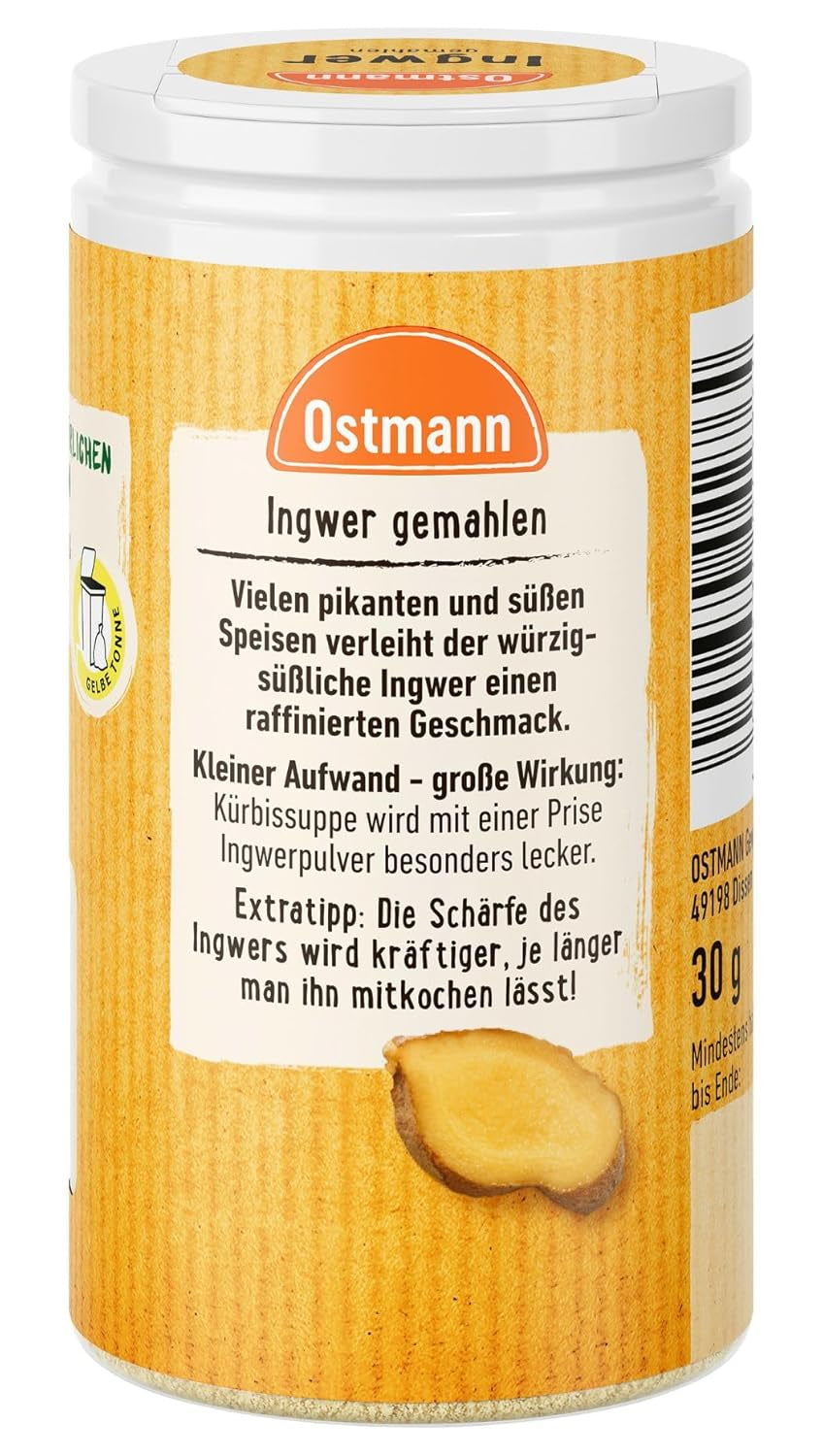 Ostmann Gewürze - Ingwer gemahlen | Nachfüllbare & recyclebare Verpackung | 30 g in der Streudose