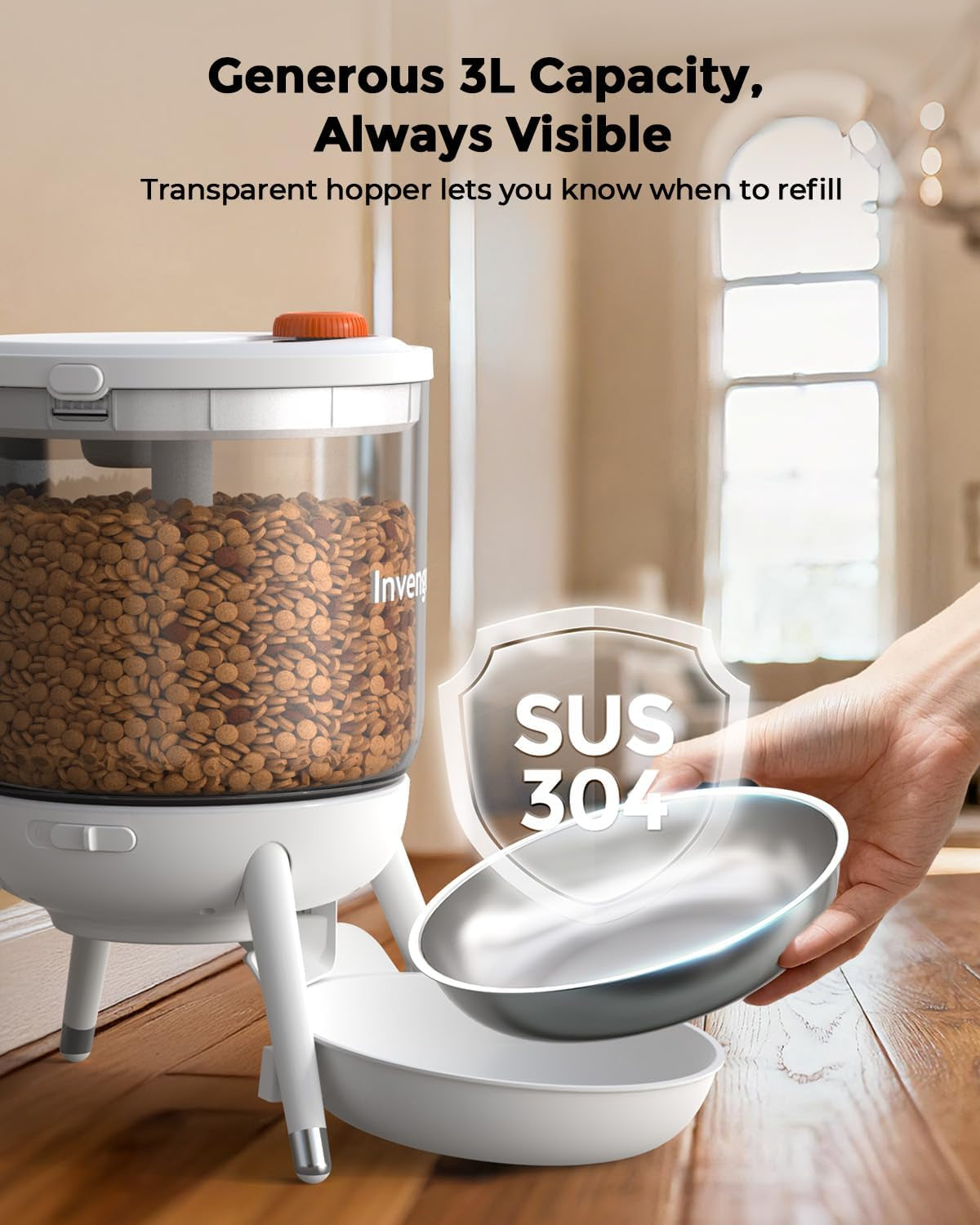 Hrănitor automat pentru pisici, hrănitor pentru pisici controlat cu temporizator, buncăr de 3L, alimentare dublă, distribuitor de hrană uscată pentru pisici și câini, hrănitor pentru pisici, negru (alb)