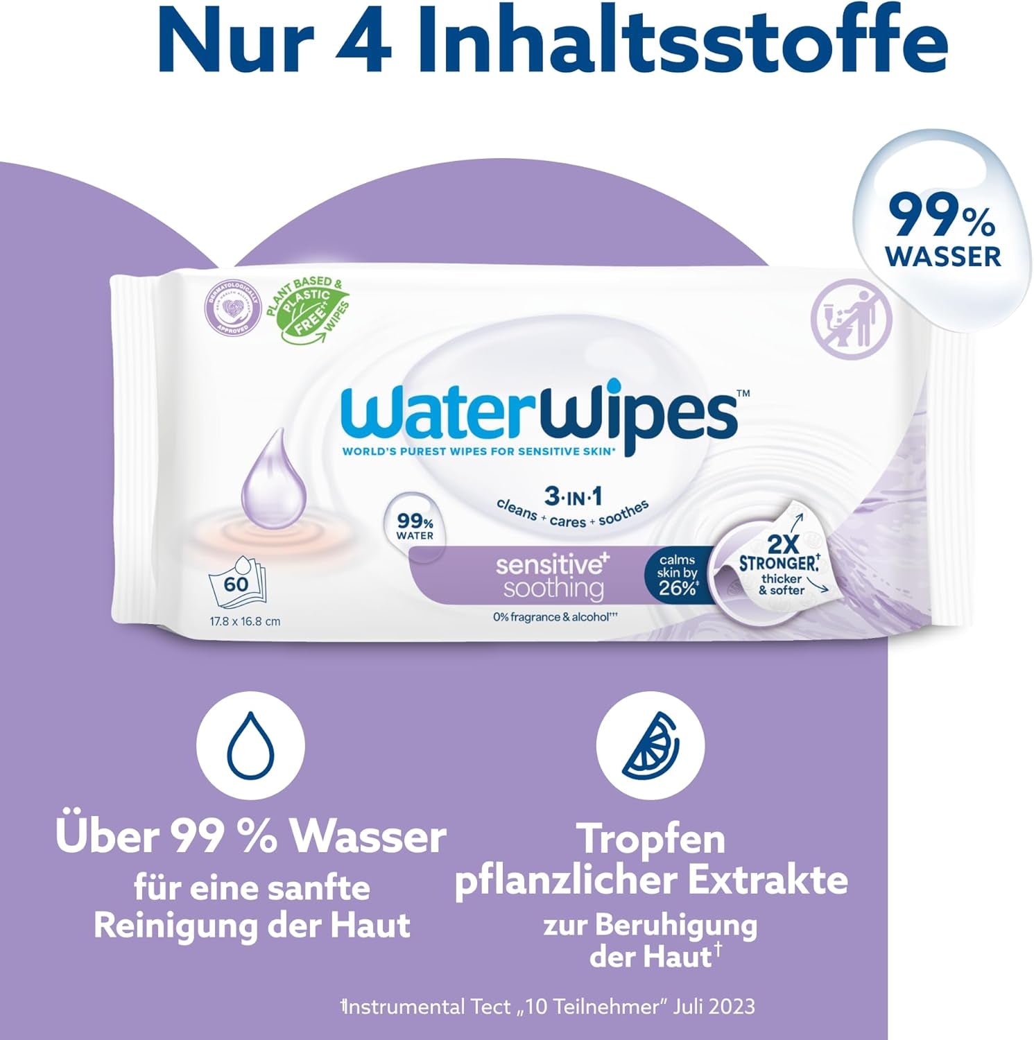Șervețele umede WaterWipes Sensitive+ Soothing Clean, 360 bucăți (6 pachete), curățare, îngrijire și calmare 3 în 1, 99% apă cu extract de plante, șervețele umede pentru bebeluși fără parfum