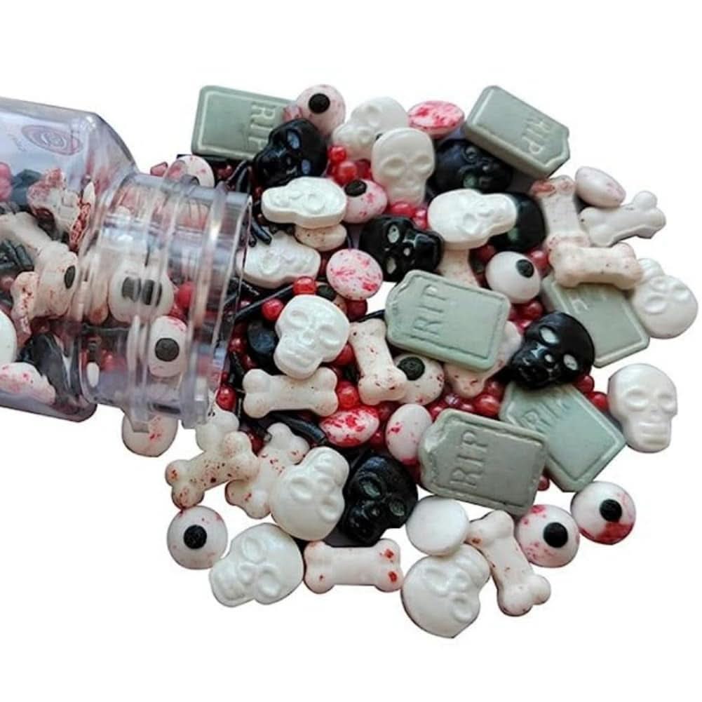 Decoratiuni comestibile, bombonele si sprinkles, pentru Halloween, 100 grame Sprinkles Naty Shop Piatră funerară de Halloween