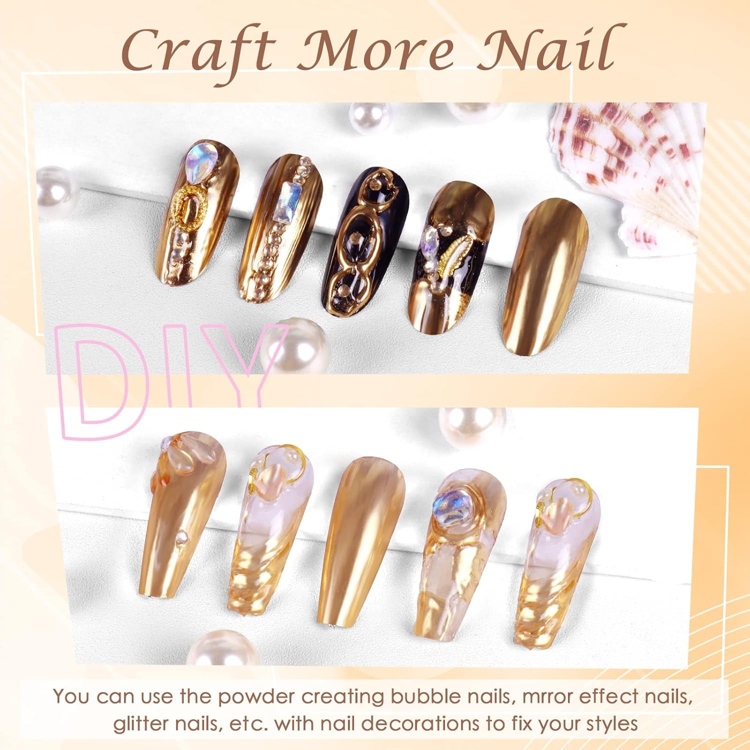Chrome Nagel Pulver Spiegel Effekt Metallic Staub Holographische Glitter Glasierte Maniküre Dekoration Reflektierendes Pigment Für DIY Gel Polish Nail Art, Harz Handwerk, Geschenke Für Gold