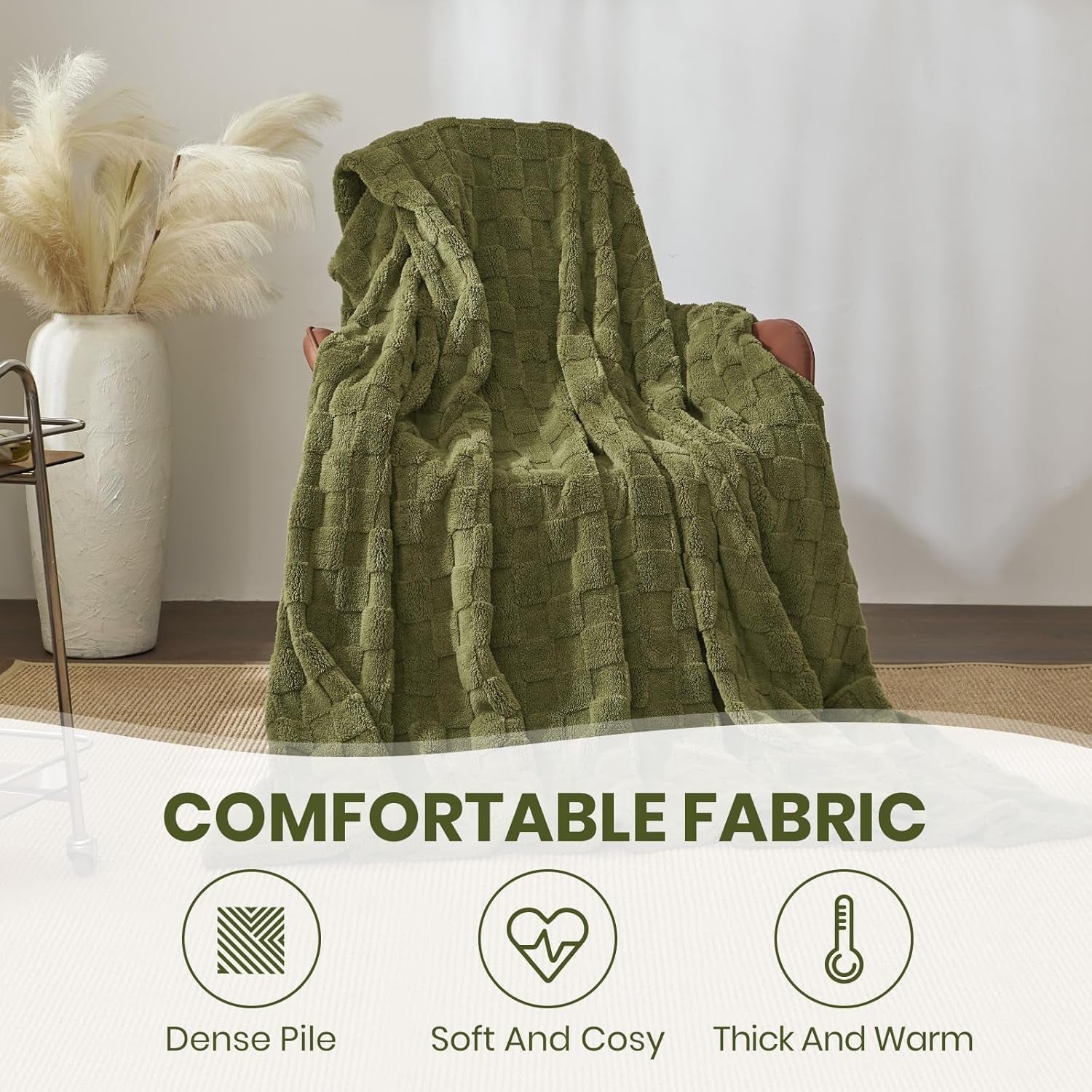 Good Nite Cosy pătură Fluffy Couch Throw pătură Fleece Bedspread Cosy Soft Checked Green pătură primăvară vară toamnă iarnă patru anotimpuri (150X200Cm Olive Green) Paturi si Cuverturi Good Nite