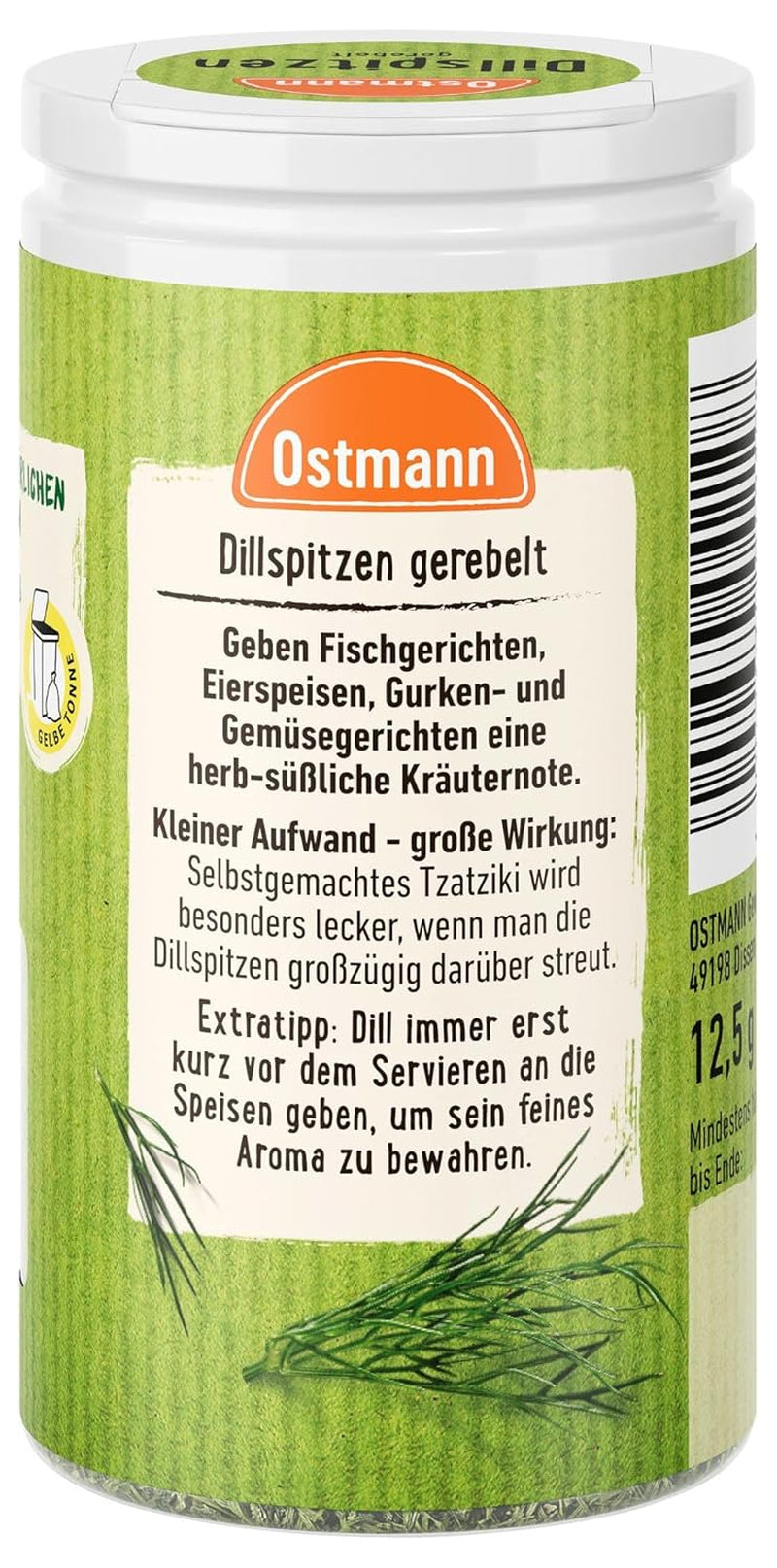 Ostmann Gewürze - Dillspitzen gerebelt | Ideal für Kartoffelsalat, Fischgerichte und Senfsaucen | 12,5 g in der Streudose