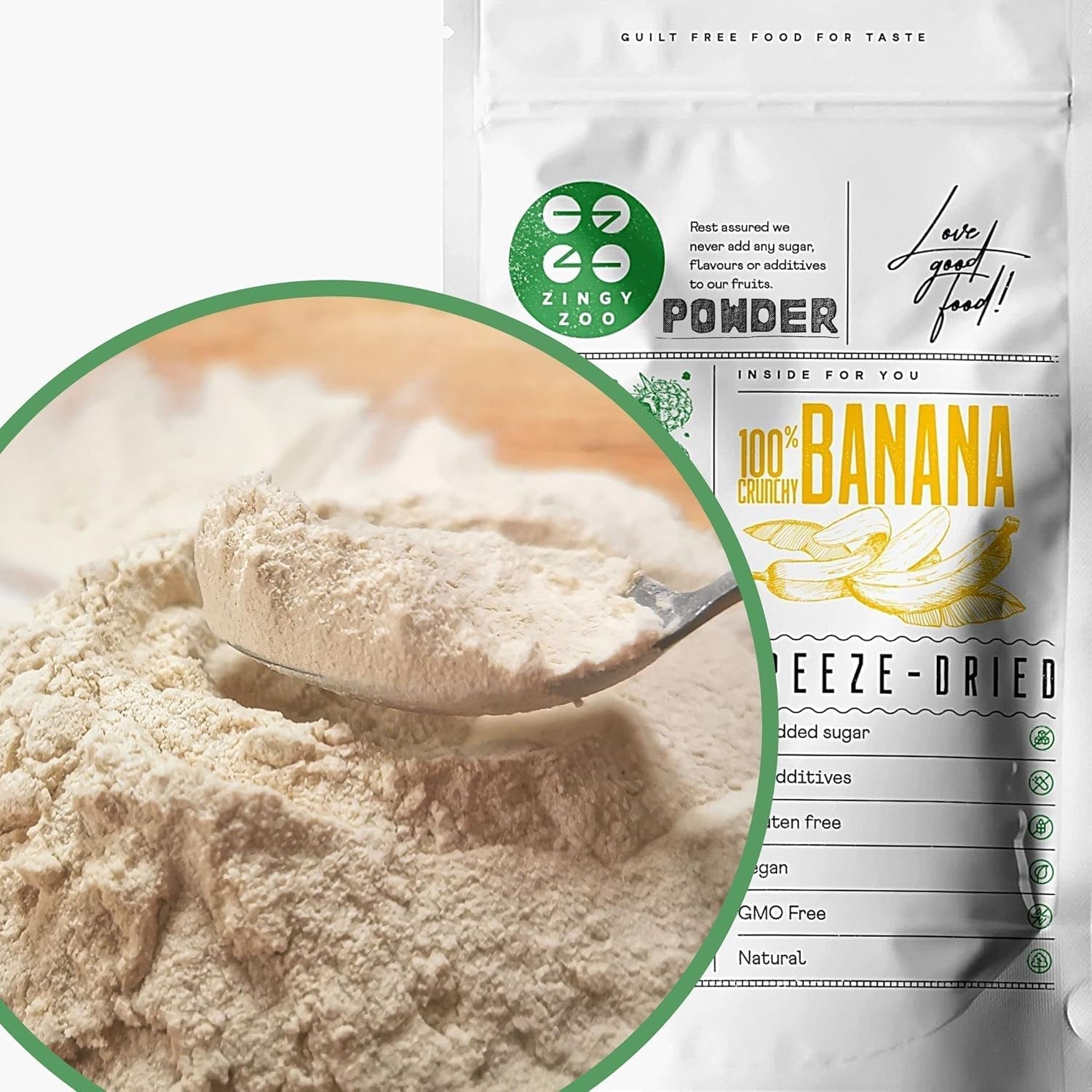 Banane liofilizate în pulbere | XL 300g Pudră de fructe Pudră de banane liofilizate | Pentru smoothie, coacere, tort | Banană liofilizată | Fructe liofilizate | Pudră de banane ZingyZoo Produse deshidratate Naty Shop 300G