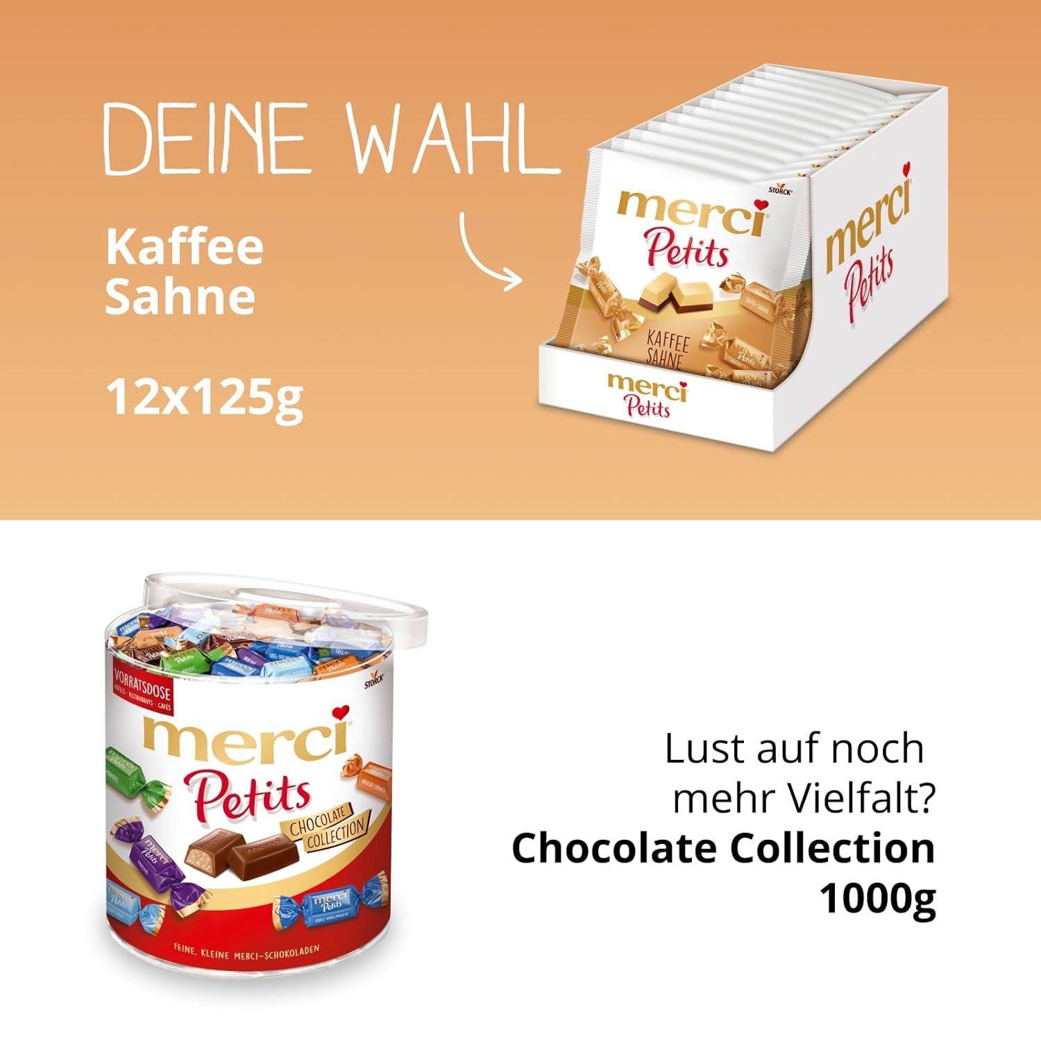 Cremă de cafea Merci Petits – 12 x 125 g – Praline mici de ciocolată albă pe ciocolată fină cu cremă de cafea – Praline de ciocolată ambalate individual