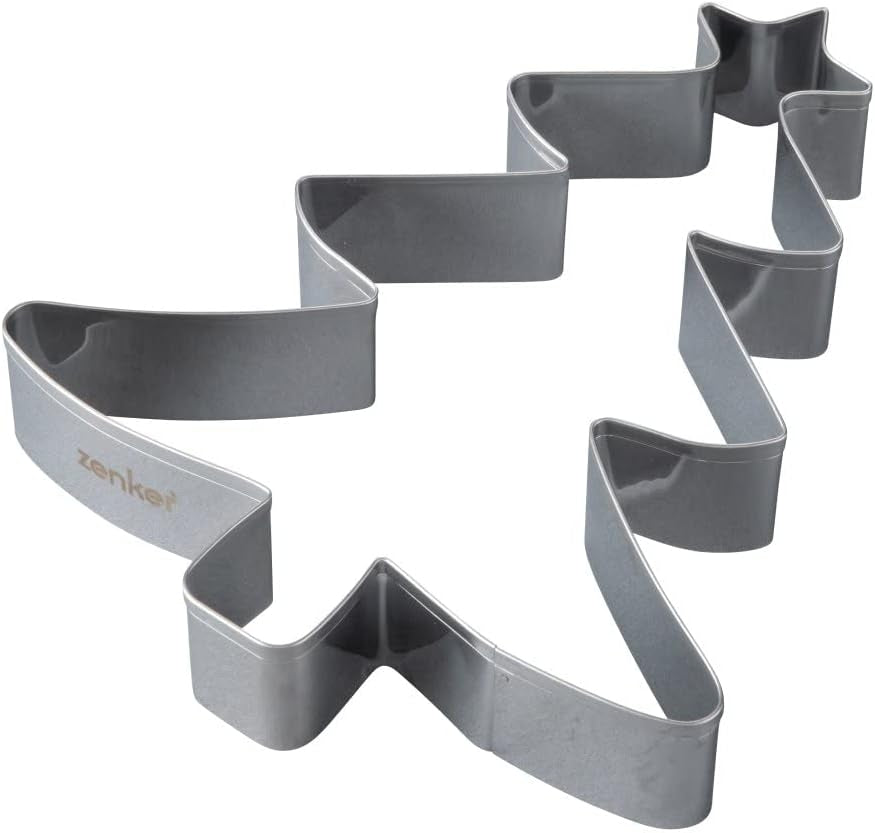 Formă de biscuiți Zenker XL pentru Crăciun – Formă de biscuiți în formă de brad de Crăciun pentru biscuiți delicioși și dulci – Formă de biscuiți 2 în 1 și cadru de copt din oțel inoxidabil, argintiu