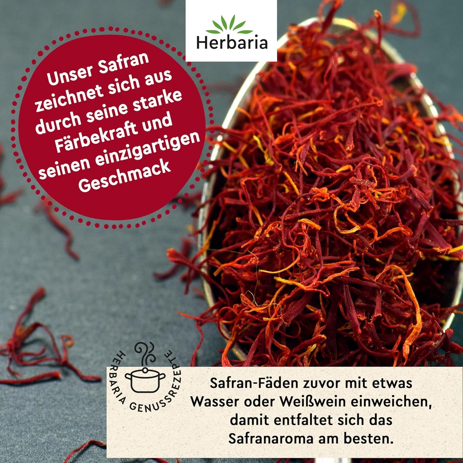 Herbaria Safran-Fäden bio 0,5g im Glas – Bio Safran-Fäden aus dem berühmten Safran-Ort Taliouine in Marokko – Safranfäden in Premium Bio-Qualität – Saffron Premium - Safran première catégorie