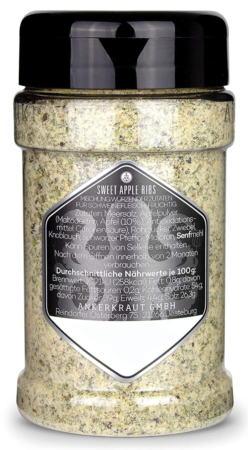 Ankerkraut Sweet Apple Ribs, fruchtige BBQ-Rub Gewürzmischung zum Grillen von Spare-Ribs und Schwein, 240g im Streuer