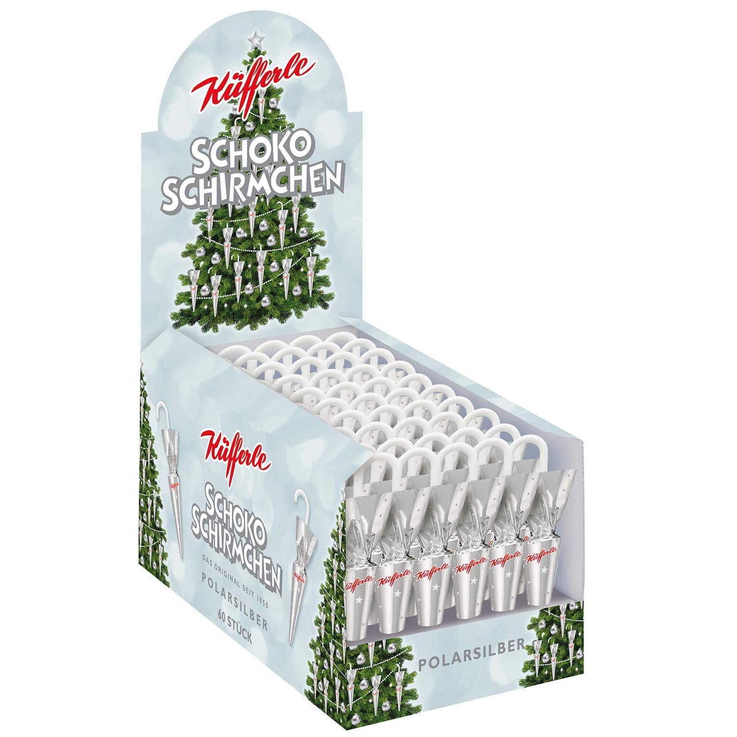 Umbrele de ciocolată Küfferle Polar Silver 810g (60 bucăți)