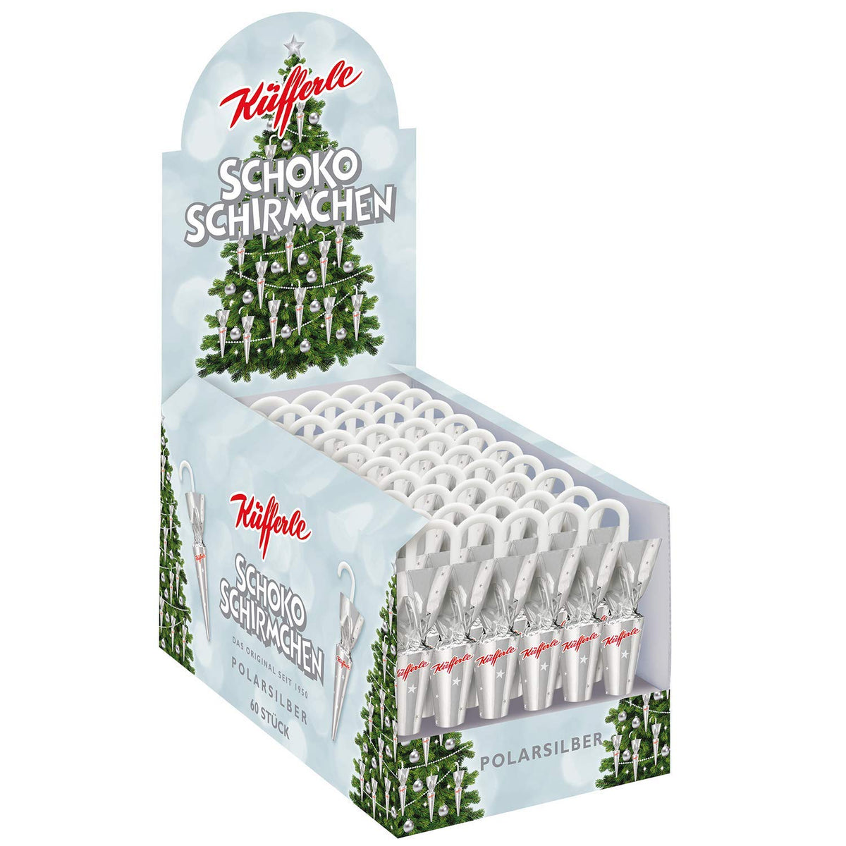 Umbrele de ciocolată Küfferle Polar Silver 810g (60 bucăți)