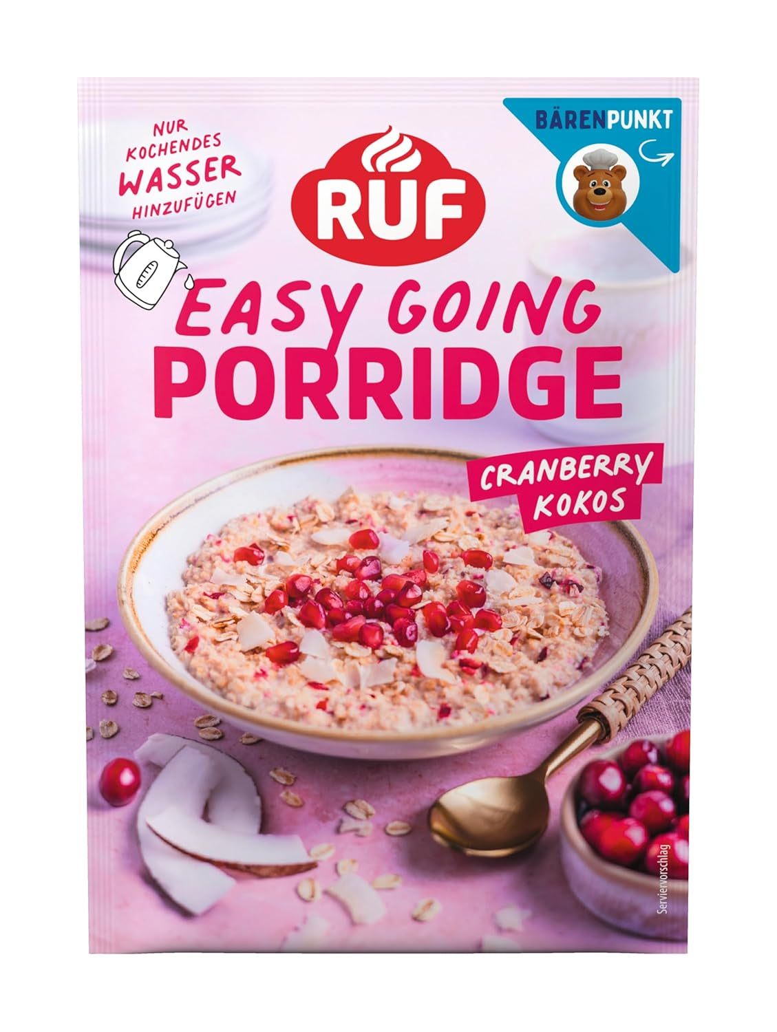 Terci de ovăz instant RUF cu căpșuni și vanilie, o masă de vară cu ovăz gata în 3 minute, 1 pliculeț x 65g