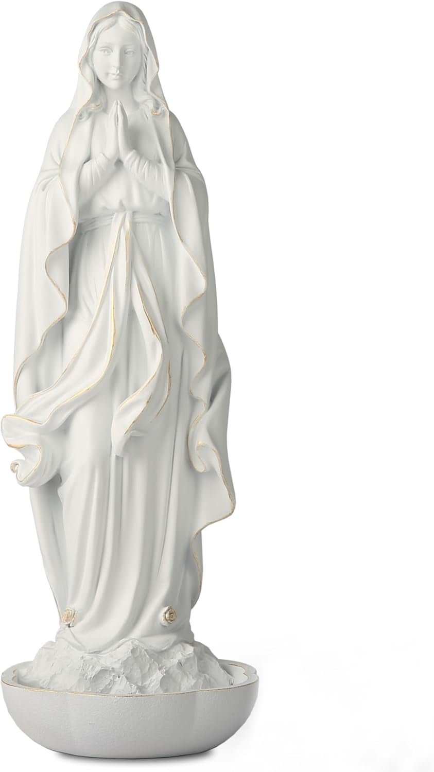 BC Statuia catolică a Maicii Domnului din Lourdes, Maica Sfântă Fecioară Maria, Memento de masă, Suport Rozariu, Apă Sfântă, Cadou religios pentru mamă, 25,9 cm înălțime, Sculptură, Statuete si sculpturi Naty Shop Culoare: alb 10.2 inch H