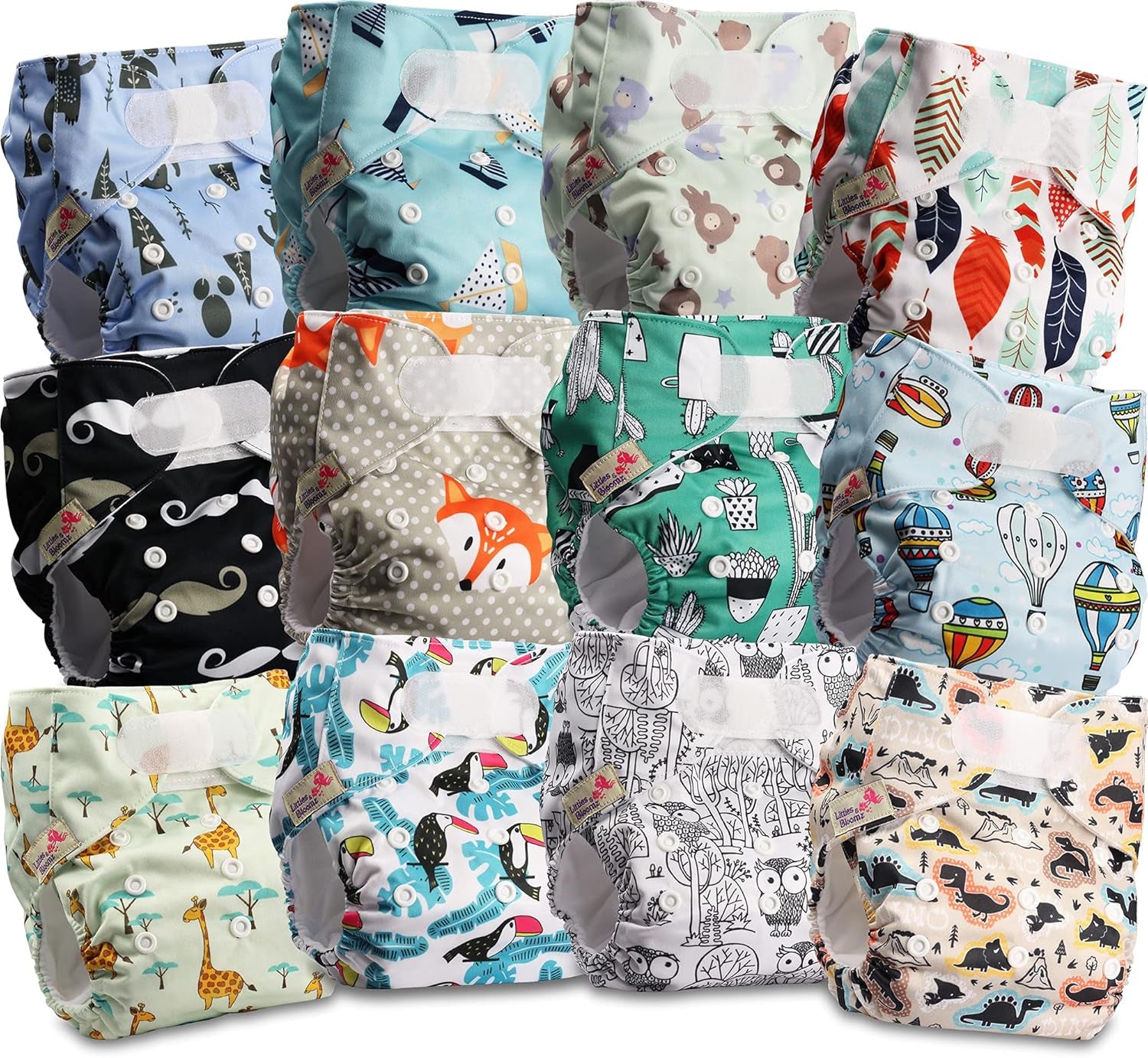 Scutec reutilizabil Littles and Bloomz FLV2-0602, sistem de închidere standard cu cârlig și buclă, 6 scutece