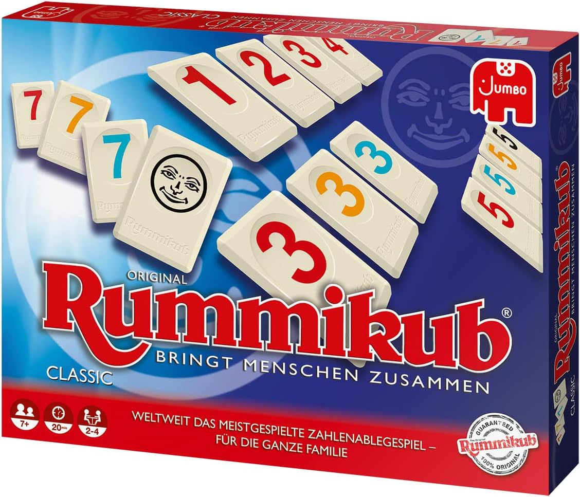 Jumbo Spiele Original Rummikub Classic - der Spieleklassiker unter den Gesellschaftsspielen - für Erwachsene und Kinder ab 7 Jahren JUM17571 Mehrfarbig 2,7 x 3,7 cm