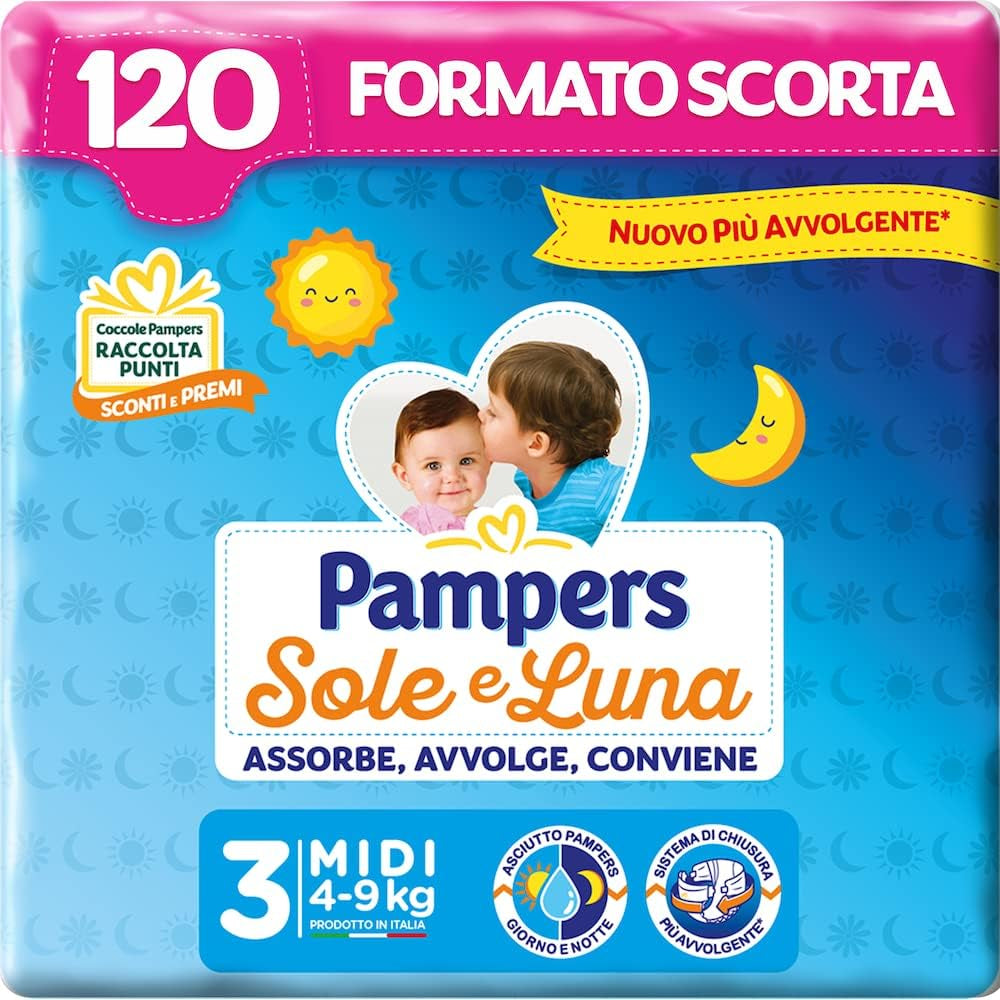 Scutece Pampers Sun and Moon Midi, mărimea 3 (4-9 kg), 120 de scutece