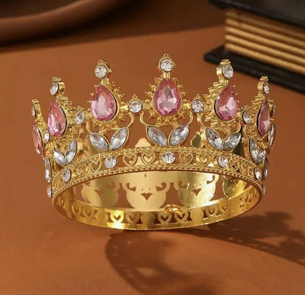 Coronita aurie din metal cu pietre roz