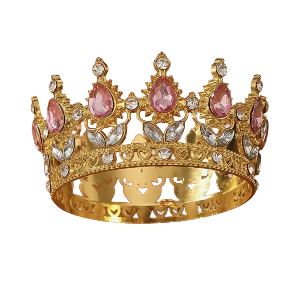 Coronita aurie din metal cu pietre roz