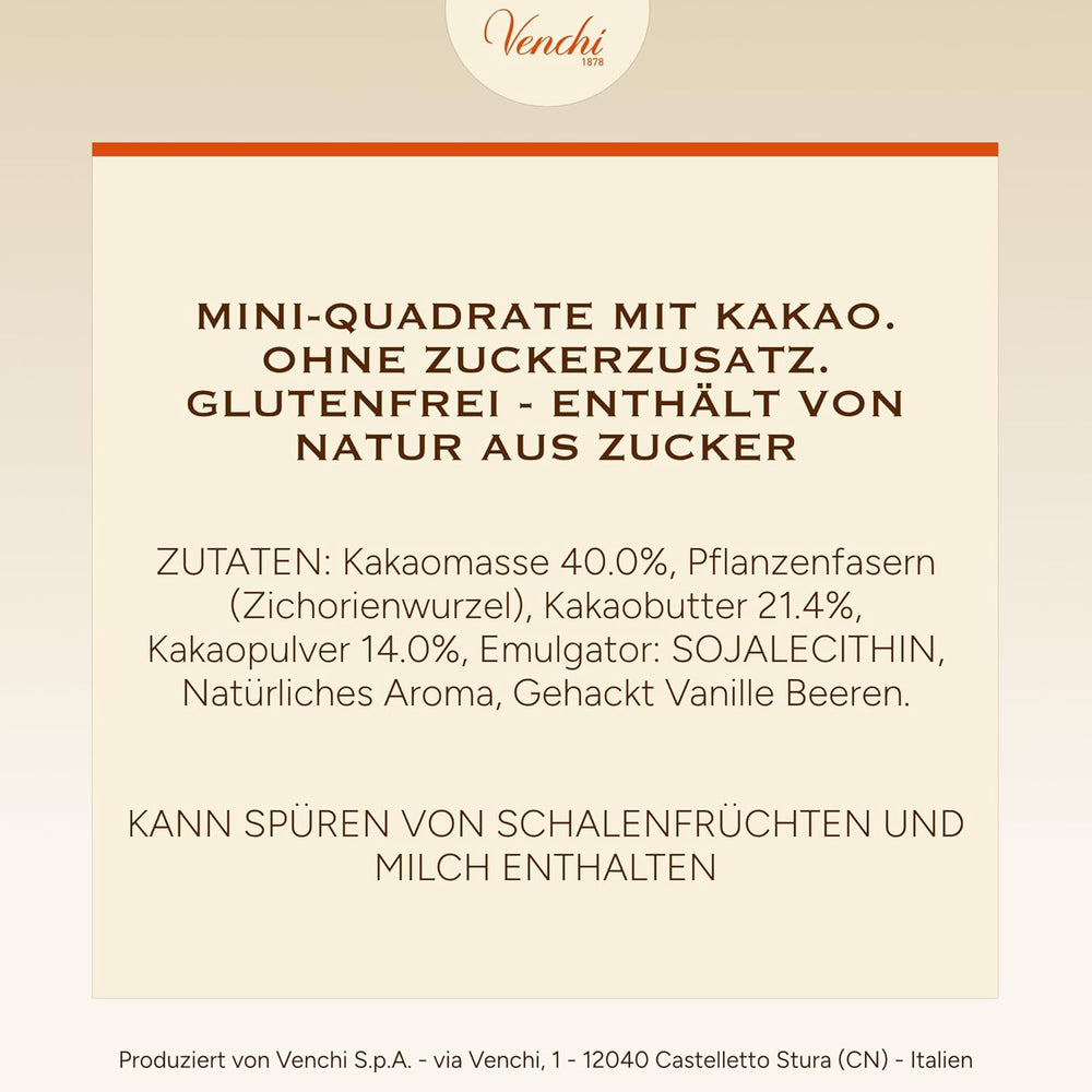 Venchi – Granblend Extra Negru 75% FĂRĂ Zahăr Adăugat, 1 kg – FĂRĂ îndulcitori artificiali – Fără Gluten – Vegan