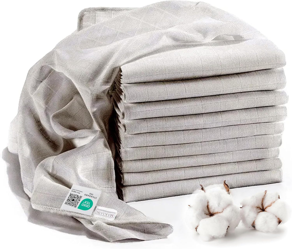 Pătrățele de muselină MAKIAN, pachet de 10, 80x80 cm, certificate Oeko-TEX® Standard 100, 10 cârpe de calitate premium pentru eructații - pătrățele din pânză dublu țesută/pătrățele de muselină, rezistente la fierbere - Alb