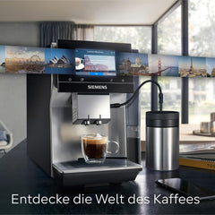 Espressor automat Siemens EQ700 classic TP715D01, control prin aplicație, preparare la rece, afișaj tactil intuitiv, până la 10 creații individuale de cafea ca favorite, curățare automată cu abur, 1500 W, gri-argintiu