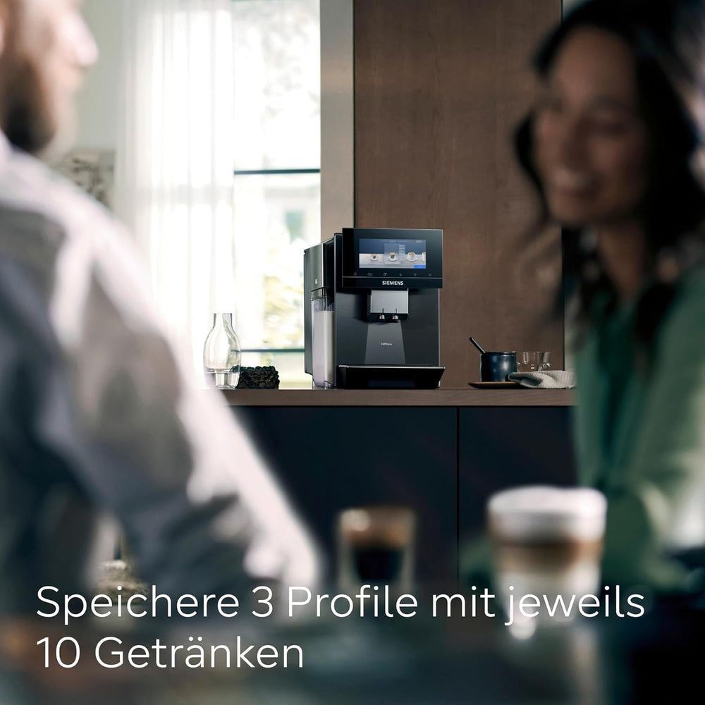 Espressor complet automat SIEMENS EQ900 TQ905D03, control prin aplicație, afișaj complet tactil, mod barista, reducere a zgomotului, până la 10 profiluri, râșniță premium, curățare automată cu abur, 1500 W, oțel inoxidabil