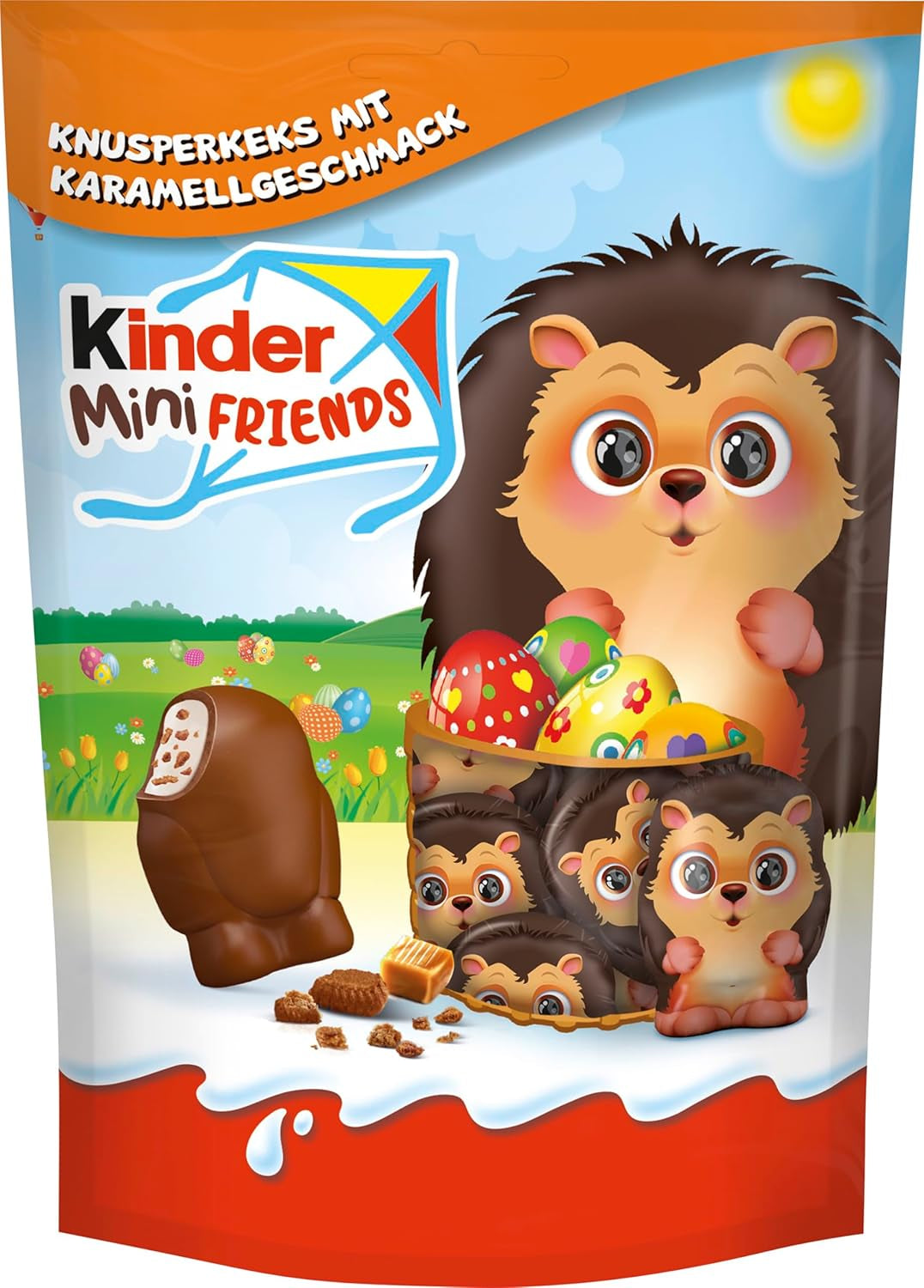 Kinder Mini Friends Biscuite Crocante cu Aromă de Caramel 122g – Ciocolată cu Lapte cu Biscuiți și Umplutură de Lapte – Figurine de Paște – Ciocolată și Dulciuri de Paște – Cadou de Paște
