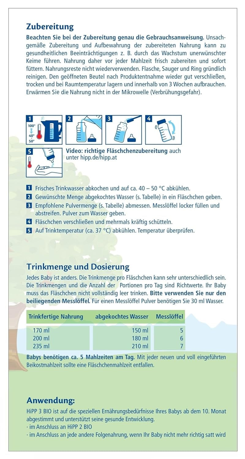 Lapte de continuare HiPP 3 Organic (4 x 600g) - după 10 luni, cu Omega-3 (DHA, ALA), Calciu, Vitamina D, de cea mai bună calitate organică