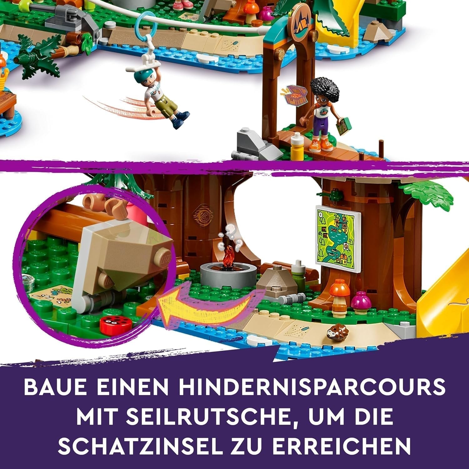 LEGO Friends Tree House At Adventure Camp, set de joacă pentru fete și băieți de la 8 ani cu 5 figurine și 5 animale, idee de cadou pentru jocuri creative, jucării sportive, casă de păpuși 42631 Seturi de constructie Besuche den LEGO-Store