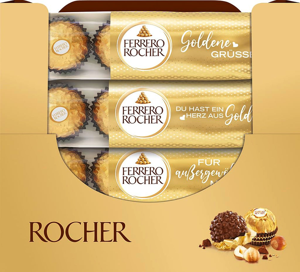 Ferrero Rocher – Specialitate de praline crocante și cremoase cu alune – Cadou de Ziua Îndrăgostiților pentru el și ea – 16 pachete a câte 4 praline individuale