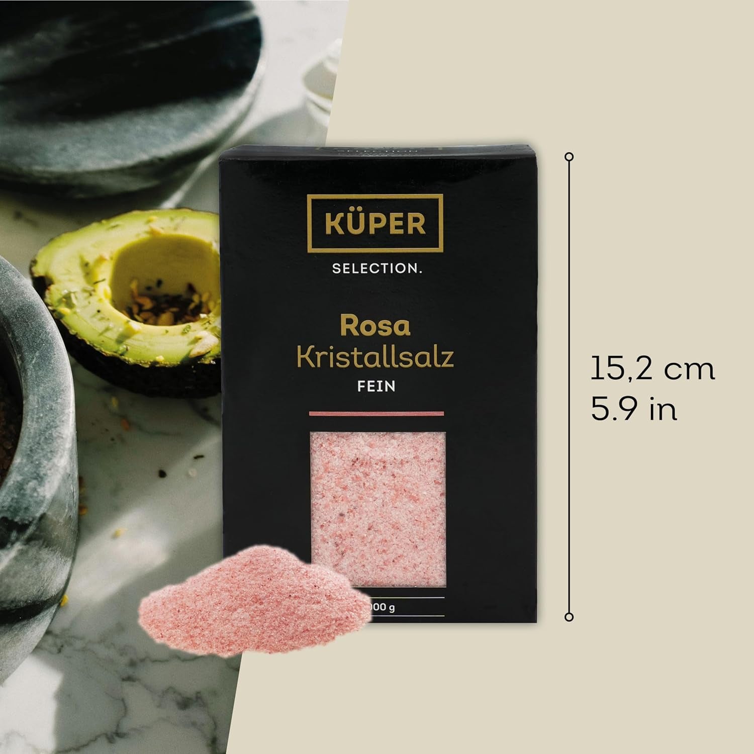 Küper Selection 1000g Kristallsalz rosa fein - rosa Speisesalz zum Würzen und Verfeinern – 100% natürliches Salz