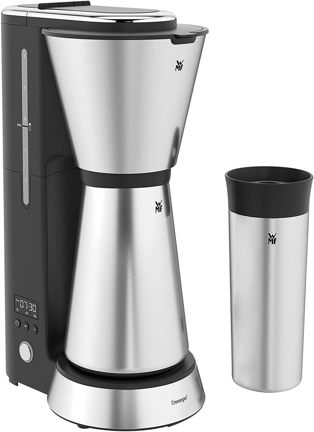Espressor WMF Bueno cu carafă de sticlă, cafea filtrată, 10 cești, buton pornire/oprire, sistem anti-picurare, filtru oscilant, oprire automată, placă de încălzire, 1000W