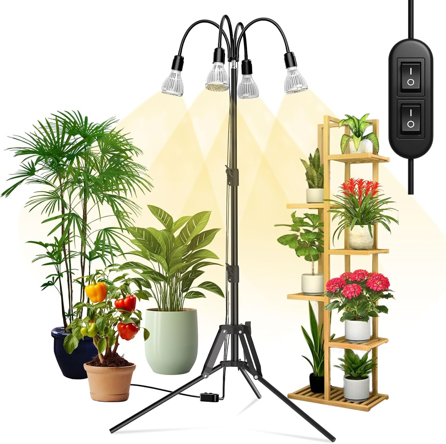Lampă LED SANSI pentru plante cu spectru complet, 125W, cu lumină reglabilă, cu telecomandă pentru creșterea plantelor, înălțime reglabilă 120-180cm, temporizator 4/8/12 ore, 4 niveluri de luminozitate