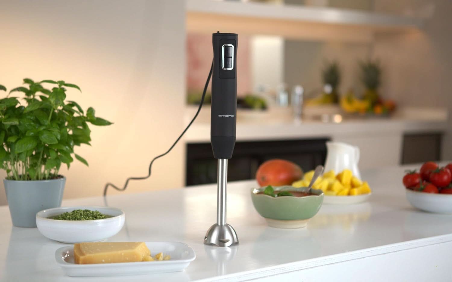 Emerio HB-111446 Stabmixer, TESTSIEGER Preis/Leistung, Gummierter Rutschfester Griff, Edelstahl, Bpa-Frei, Schwarz, 250W Bucatarie Naty Shop