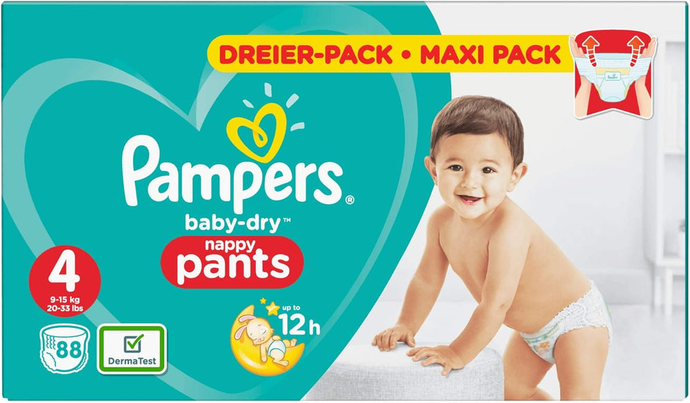 Pampers (Versiunea Veche), Chiloți, Mărimea 4, 9kg-15kg, Pachet de trei (1 x 88 scutece)