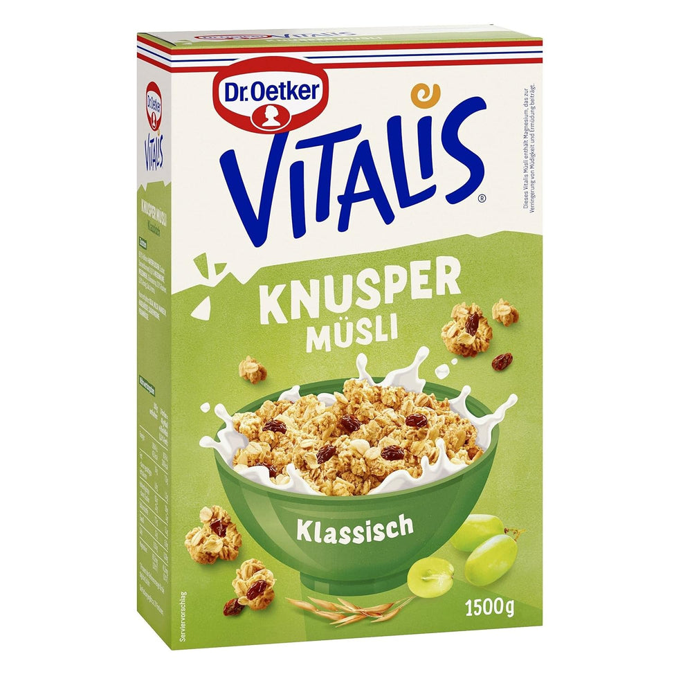 Dr. Oetker Vitalis muesli crocant clasic: pachet mare de muesli crocant pentru micul dejun cu stafide, pachet de 1, 1,5 kg