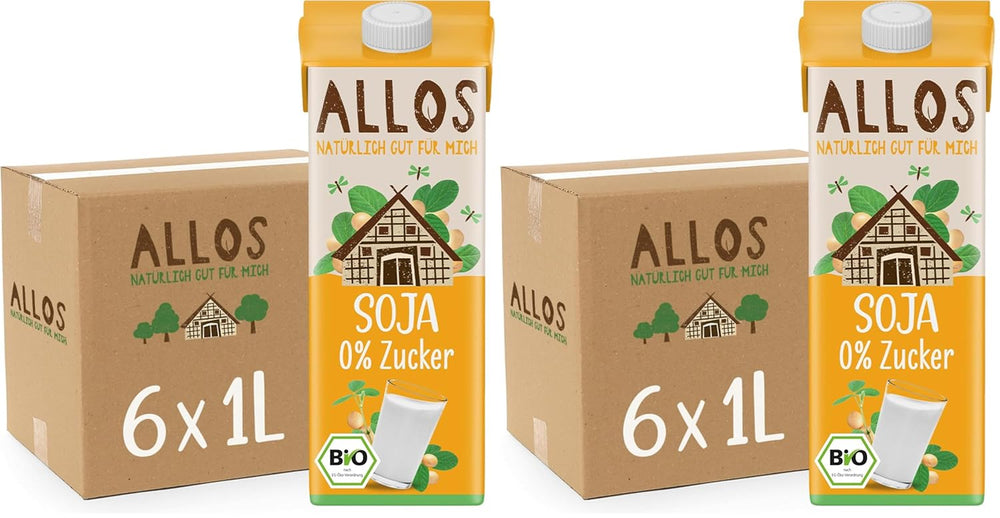 Allos Bio Sojadrink ohne Zucker | Milchalternative aus Soja | Soja Drink | Drink auf Pflanzenbasis | veganer Drink | ohne zugesetzten Zucker | vegan | laktosefrei | 1 Liter (6 Stück)