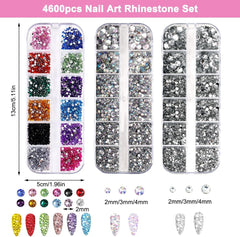 4600 Stück Strasssteine Für Nägel, Nagel Glitzersteine 3 Verschiedene Stil Flache Nail Gems Nägel Steine Klein Nagel Steinchen Mit Pinzette Und Strass Picker Dotting Pen Für Nägel/Kleidung/Handwerk
