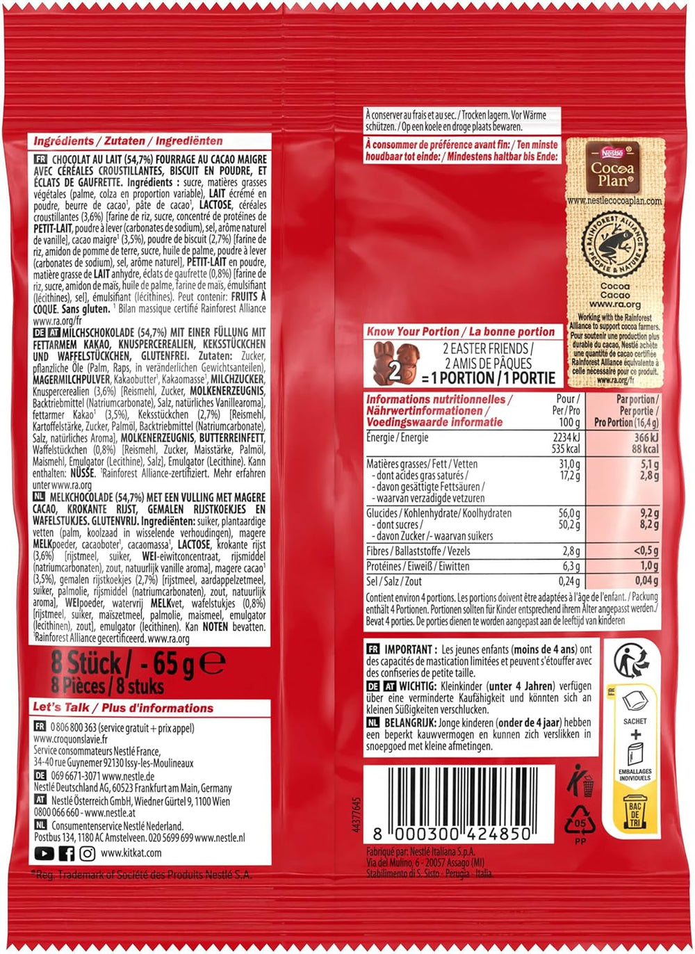 NESTLÉ Prietenii de Paște, mini figurine de Paște din ciocolată cu lapte cu bucățele crocante, 1 pachet (1 x 65g)