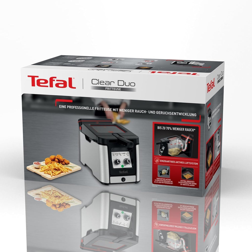 Tefal FR600D Clear Duo Deep Fryer, prăjire cu mai puțin fum și mirosuri, capacitate 1,2 kg, termostat, cronometru, fereastră mare de vizualizare fără ceață Electrocasnice Naty Shop