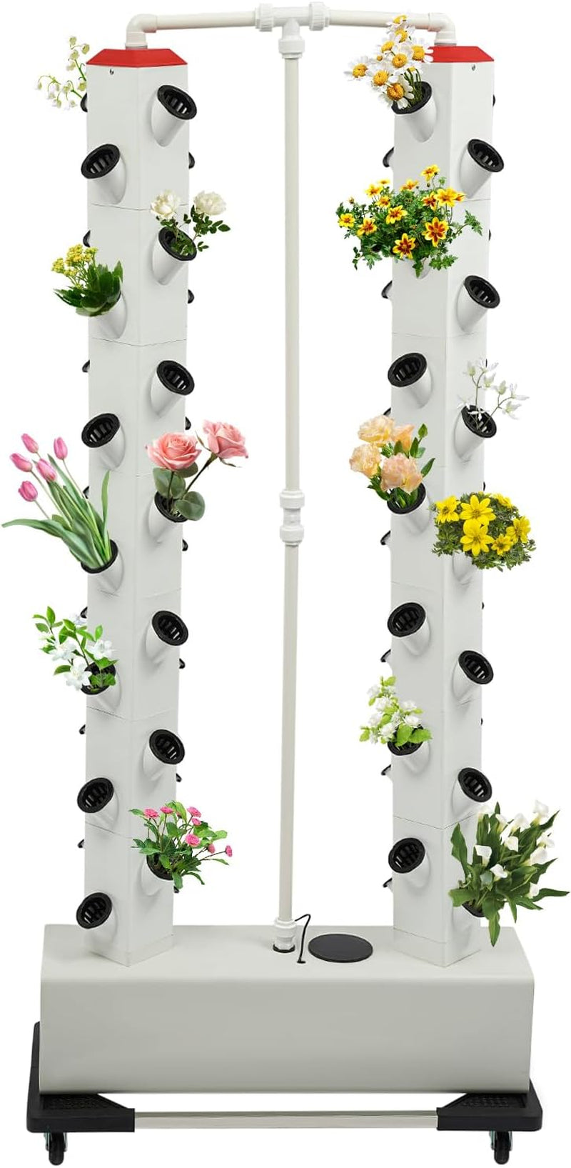 Sistem hidroponic cu 56 de găuri, 7 niveluri, sistem de creștere fără sol, kit de creștere, turn aeroponic, sistem de creștere hidroponic cu pompă de hidratare, temporizator, adaptor, pat germinativ și ghivece cu plasă