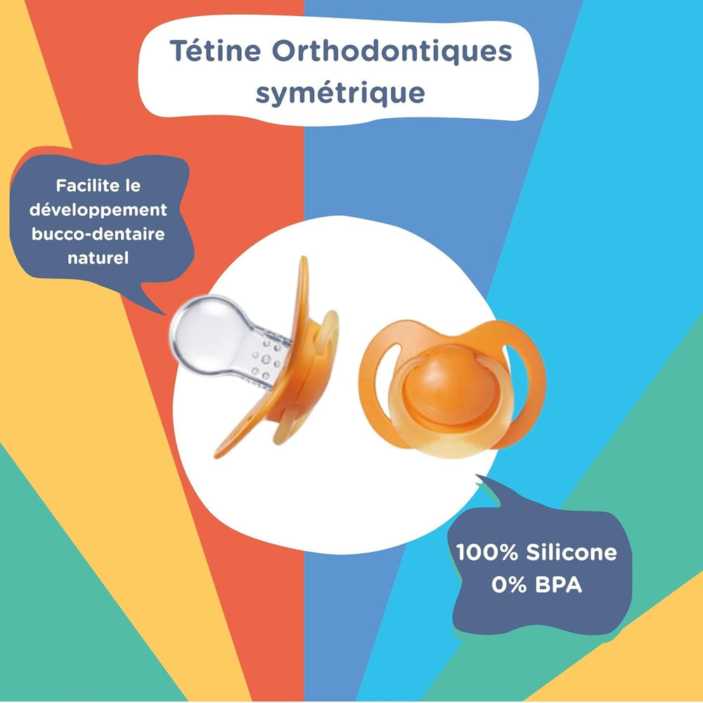 Nuby – Set de 5 tetine și suzete ortodontice din silicon moale | 3 modele pentru zi și noapte | 2 modele care strălucesc în întuneric | Fără BPA | Formă asemănătoare sânilor | Pentru 18-36 de luni