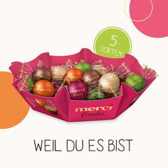 merci lovelies Classic – 1 x 185 g – Cutie de praline cu 5 specialități de ciocolată umplute – Bile de ciocolată pentru a fi împărțite și oferite cadou