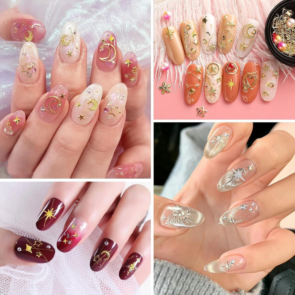 400 Stück Gold Silber Stern Nail Charms Nägel, 3D Metall Star Nagelkunst Dekorations, Star Nail Design Gemischt Größe Form Nägel Zubehör