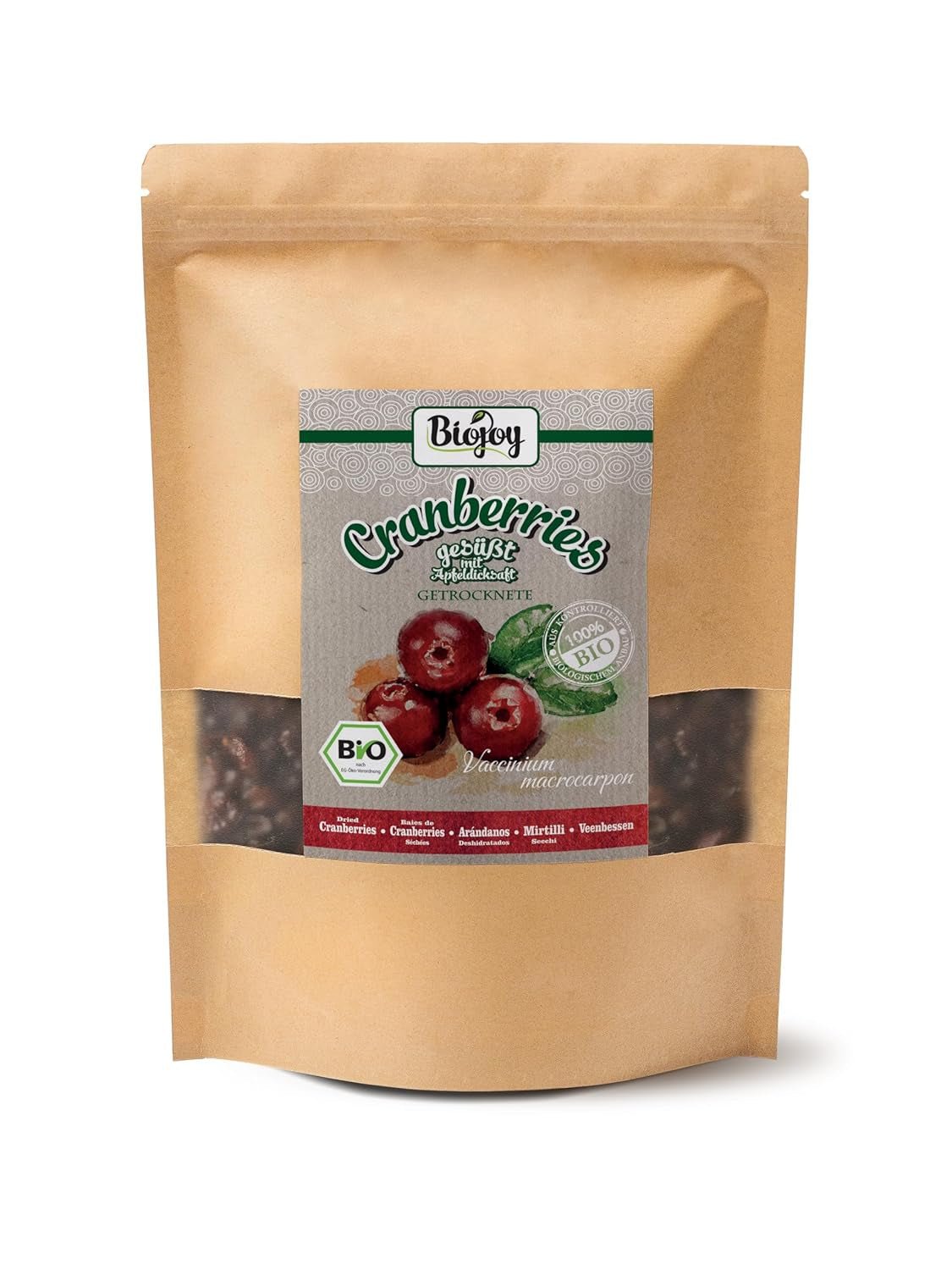Biojoy merișoare organice uscate (1 kg), merișoare îndulcite cu sirop de mere Produse deshidratate Naty Shop 1 kg (1 pachet)