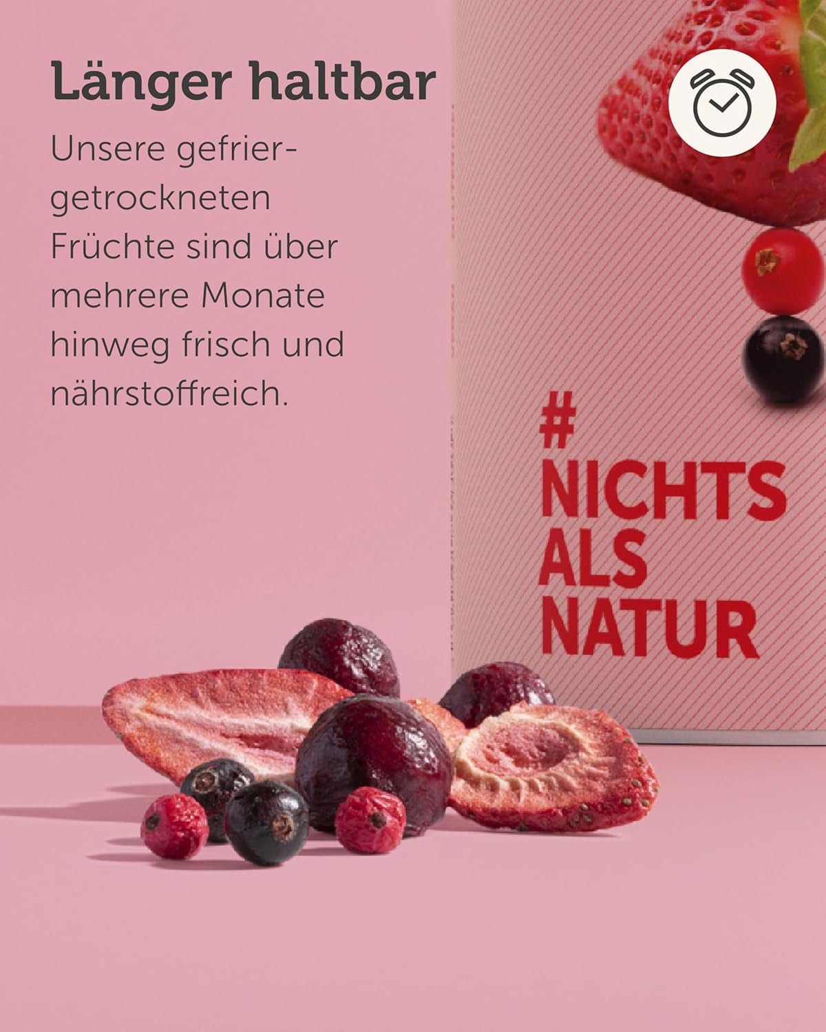 BUAH® Mix de fructe liofilizate | vișine, căpșuni, coacăze roșii și negre liofilizate fără zahăr adăugat | 100% fructe | vegan, fără gluten, fără lactoză (128g) Produse deshidratate Naty Shop