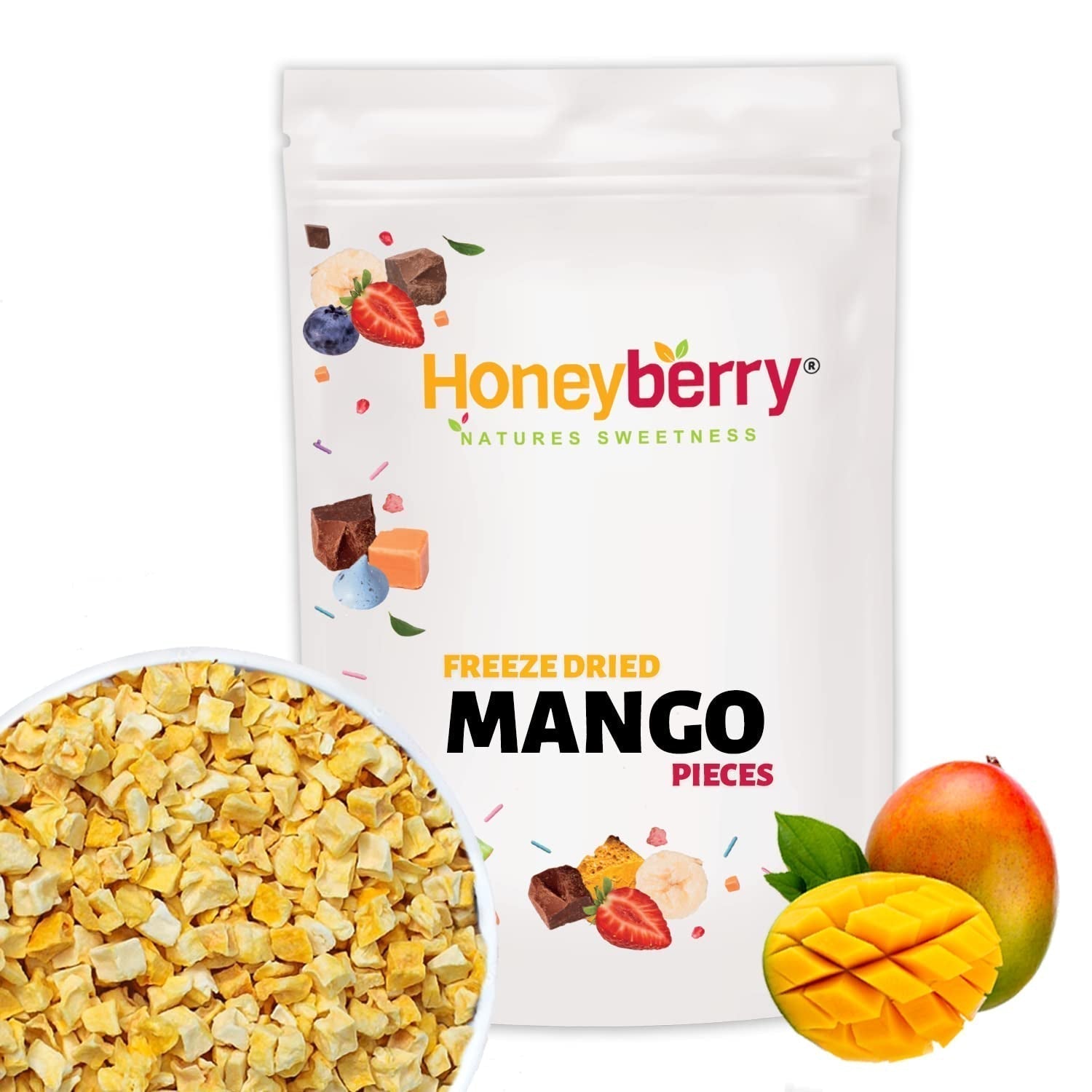 Bucăți de mango liofilizat 100g - Fructe liofilizate - Fructe uscate liofilizate - Mango uscat - Perfect pentru gustări, coacere, muesli, smoothie-uri și deserturi Produse deshidratate Naty Shop 100G
